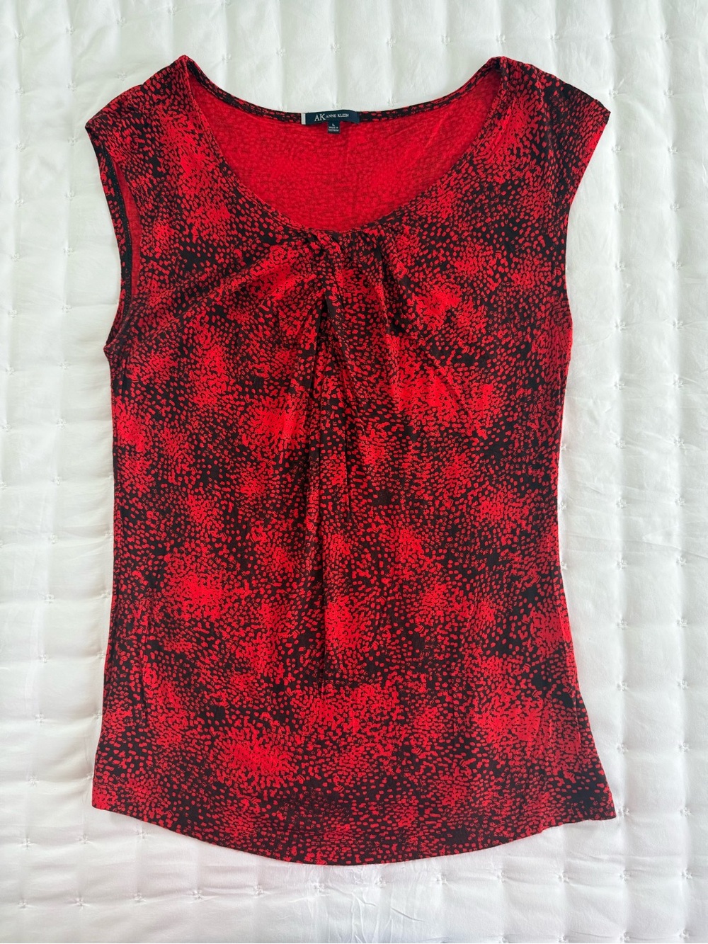 Anne Klein Red Black Print Draped Sleeveless Top Large